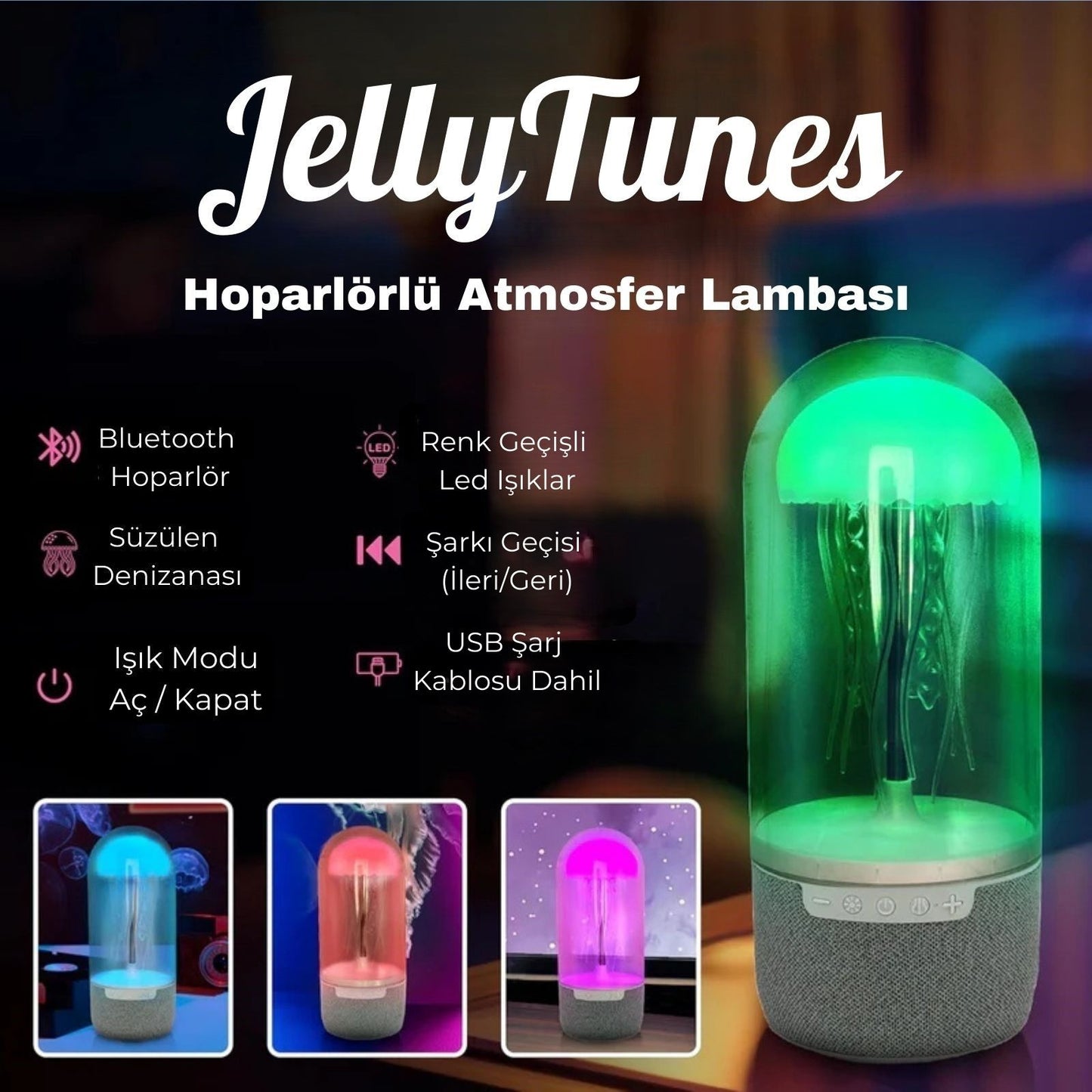 JellyTunes™  Denizanası Gece Lambası ve Müzik Keyfi