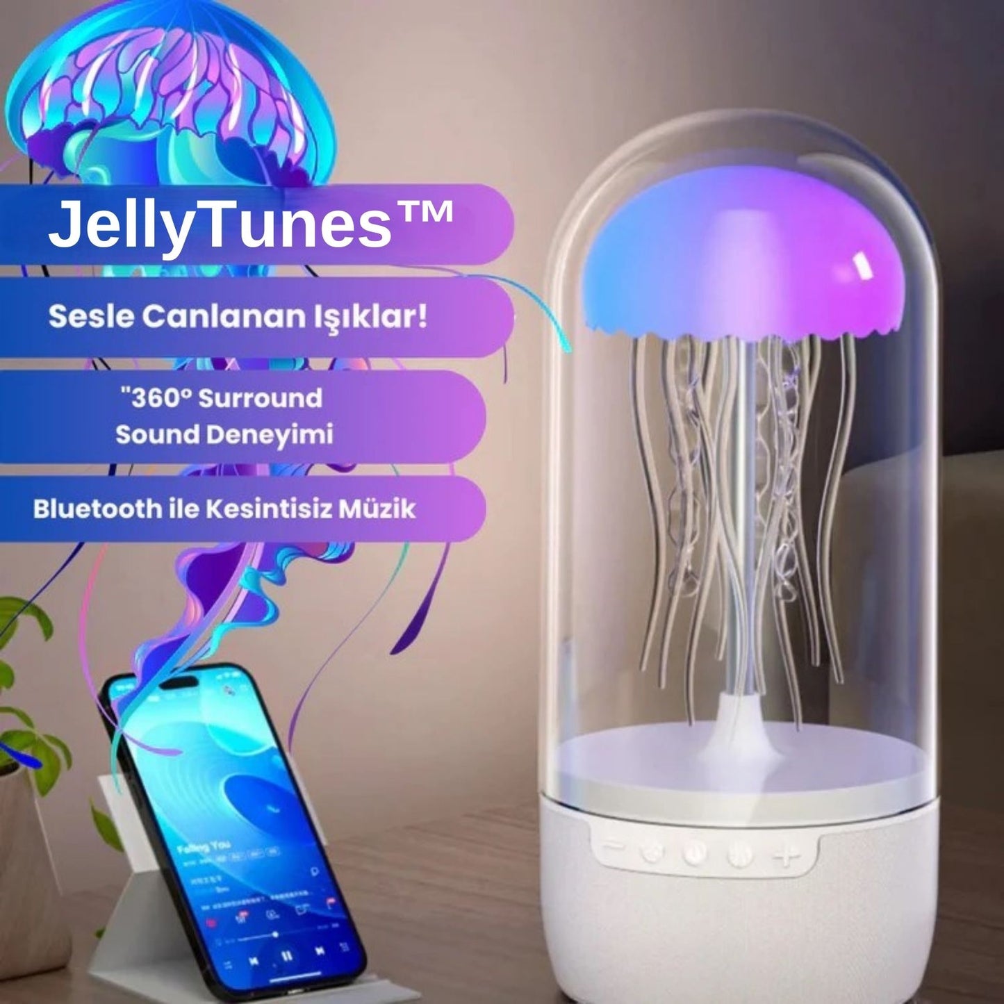 JellyTunes™  Denizanası Gece Lambası ve Müzik Keyfi